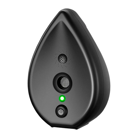 Black ultrasonic anti-barking device with front speaker, LED indicator, and power button.
